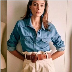 🇫🇷 SÉZANE ✨ Servanne Denim Shirt | FR 38 US 6 M | Cotton Button-Front